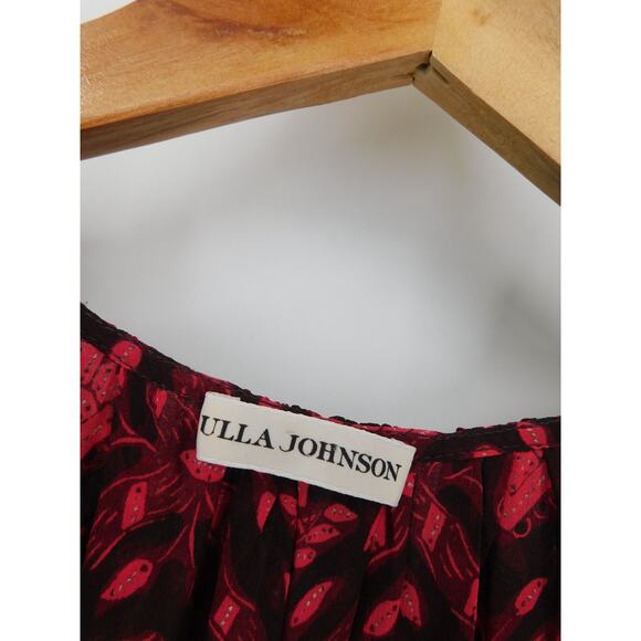 Ulla Johnson Fuchsia Ruffled‎ 100% Silk Anika Cap Sleeve Midi Dress Size 2 - Picture 6 of 8